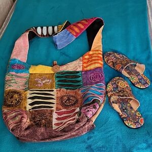 Colorful Patchwork Shoulder/Crossbody Bag With Sandals